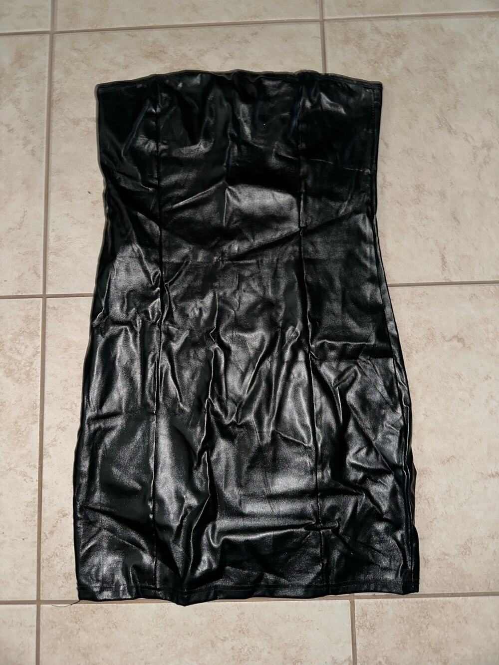 Black Faux Leather Strapless Bodycon Tube Dress Women’s Size XL Y2K Clubwear